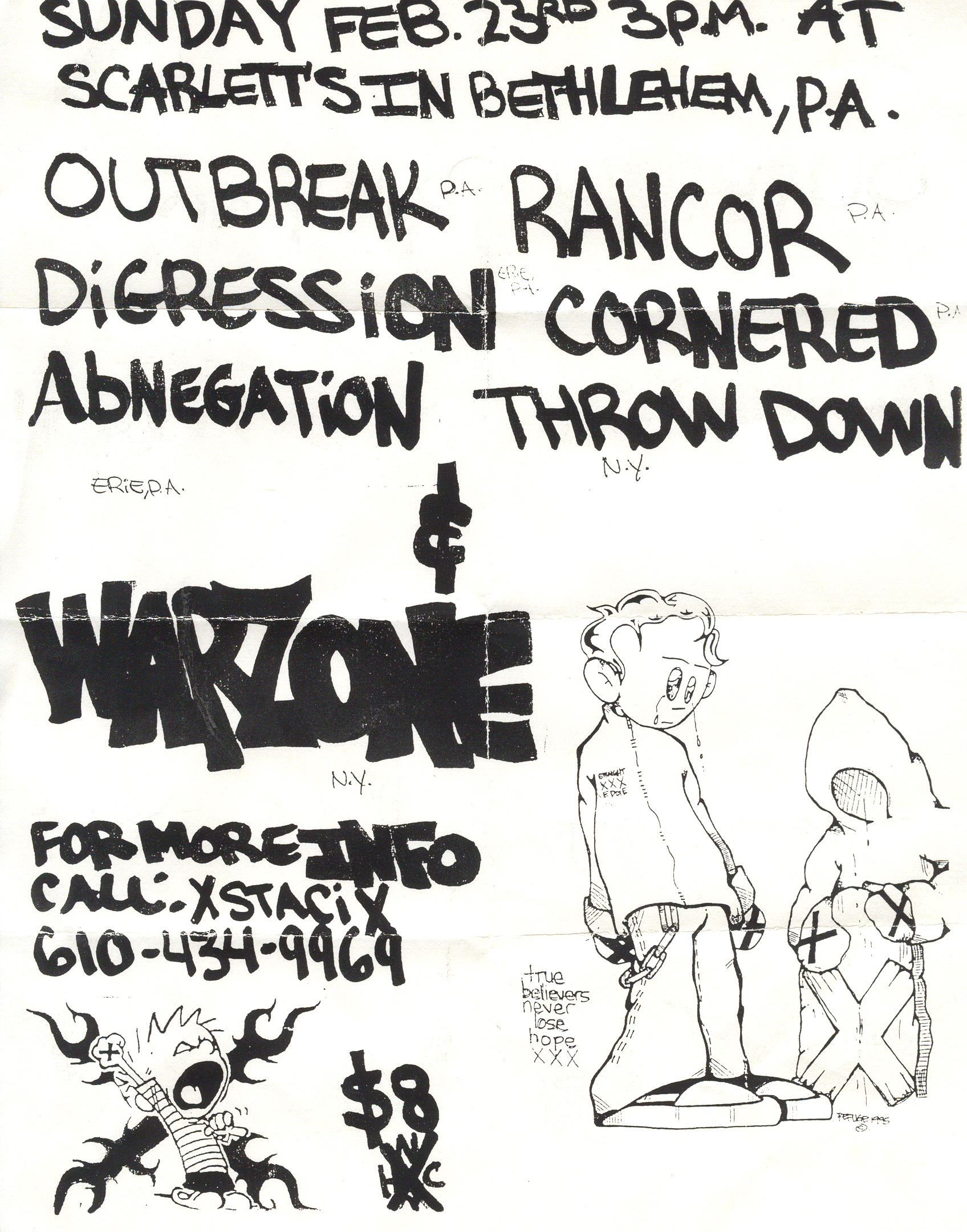 War Zone-Outbreak-Rancor-Digression-Cornered-Abnegation-Throwdown @ Scarlett’s Bethlehem PA 2-23-97