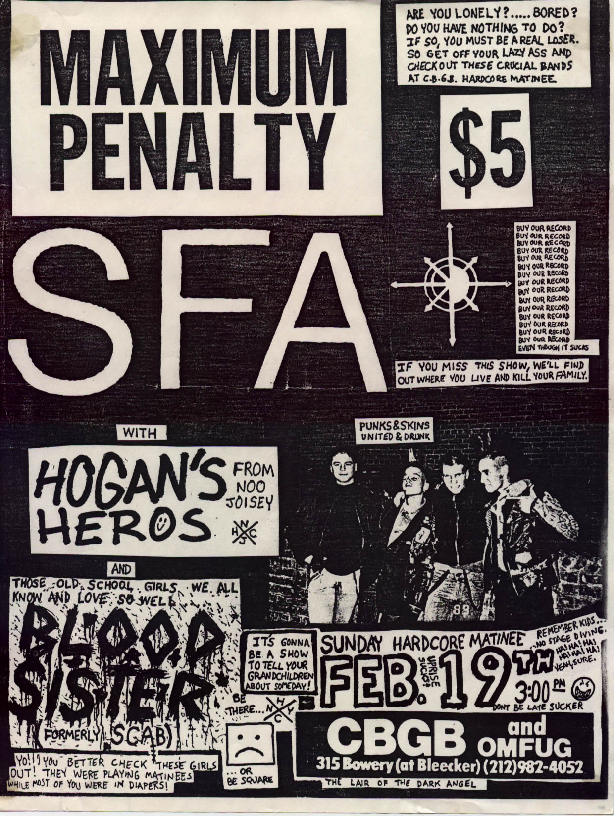 SFA-Maximum Penalty-Hogan’s Heroes-Blood Sister @ CBGB New York City NY ...