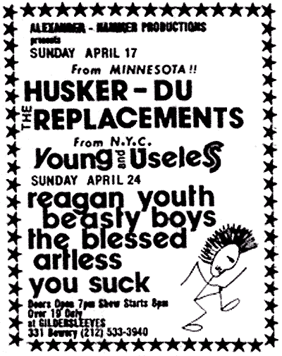 Reagan Youth-Beastie Boys-The Blessed-Artless-You Suck @ Gildersleeves New York City NY 4-24-83