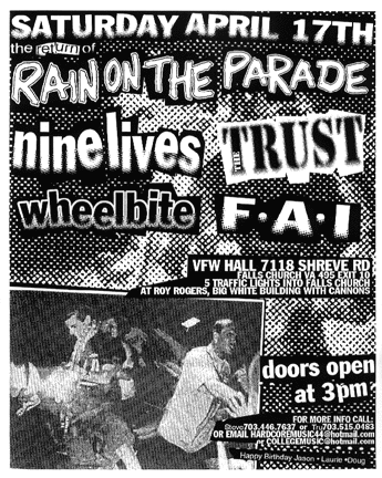 Rain On The Parade-Nine Lives-The Trust-F.A.I.-Wheelbite @ VFW Hall Falls Church VA 4-17-99