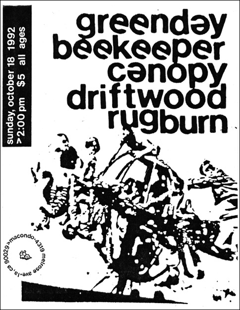 Green Day-Beekeeper-Canopy-Driftwood-Rugburn @ Macondo Los Angeles CA 10-18-92