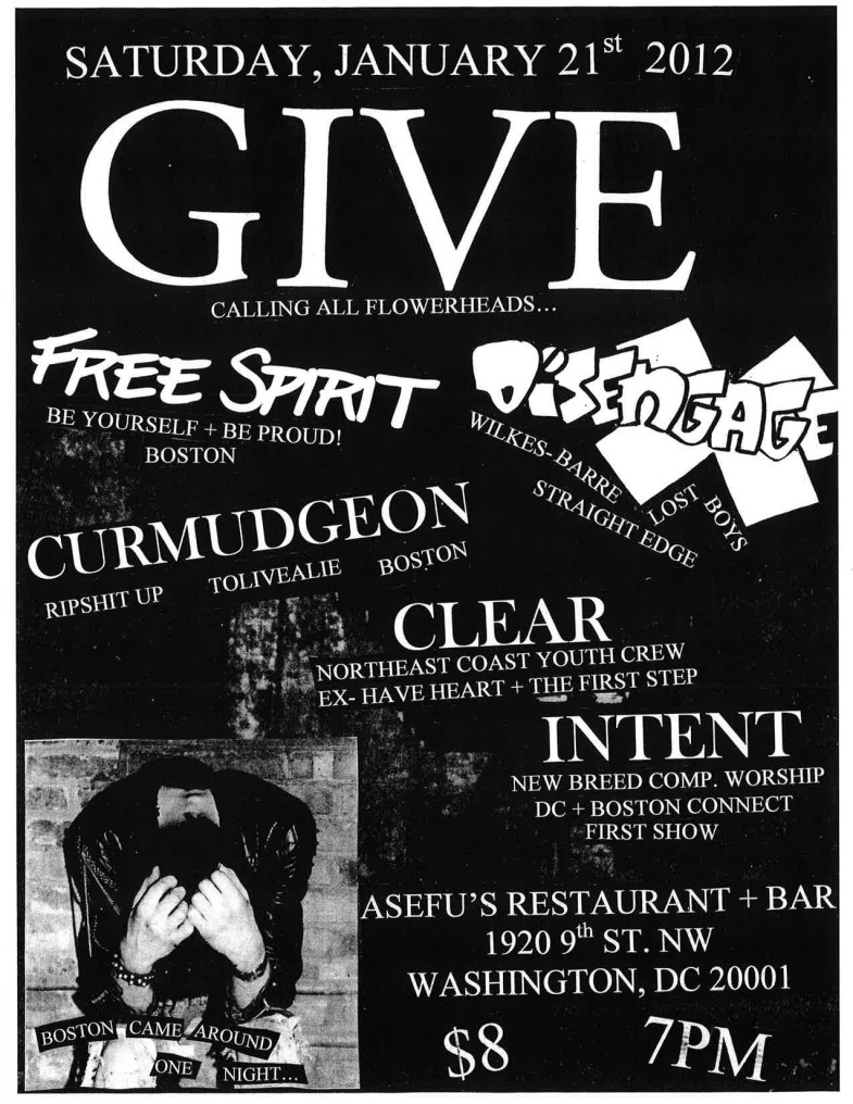 Give-Free Spirit-Disengage-Curmudgeon-Clear-Intent @ Asefu’s Restaurant Washington DC 1-21-12