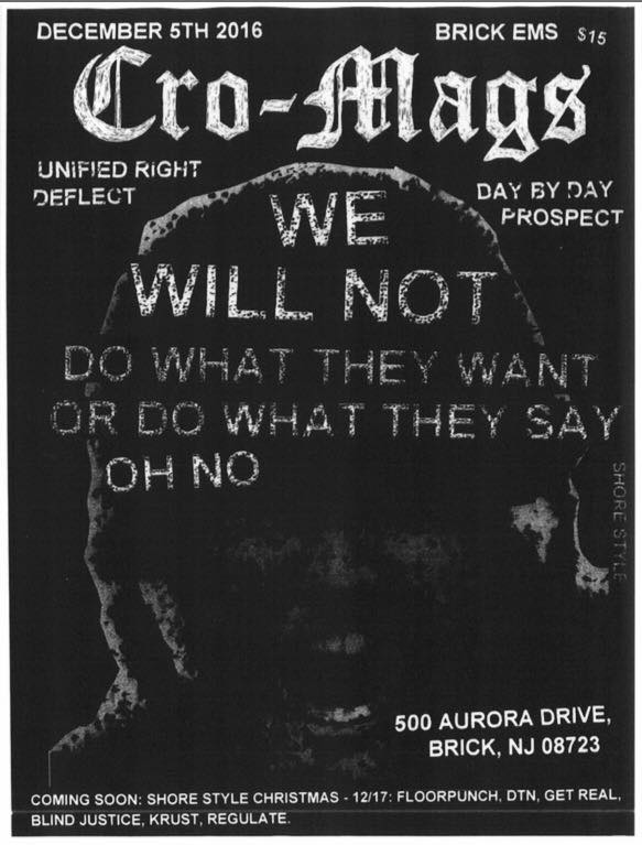Cro Mags-Unified Right-Deflect-Day By Day-Prospect @ Brick NJ 12-5-16