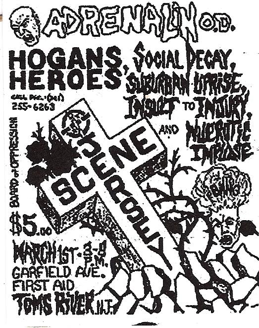 Adrenalin OD-Hogan’s Heroes-Social Decay-Suburban Uprise-Insult To Injury-Neurotic Impulse @ Toms River NJ 3-1-87