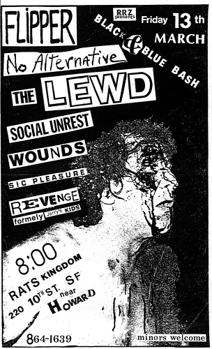 Flipper-No Alternative-The Lewd-Social Unrest-Sick Pleasure-Revenge @ San Francisco CA 3-13-81