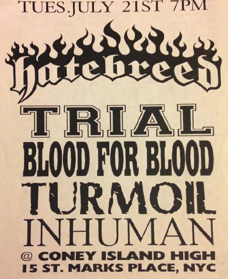Hatebreed-Trial-Blood For Blood-Turmoil-Inhuman @ New York City NY 7-21-98