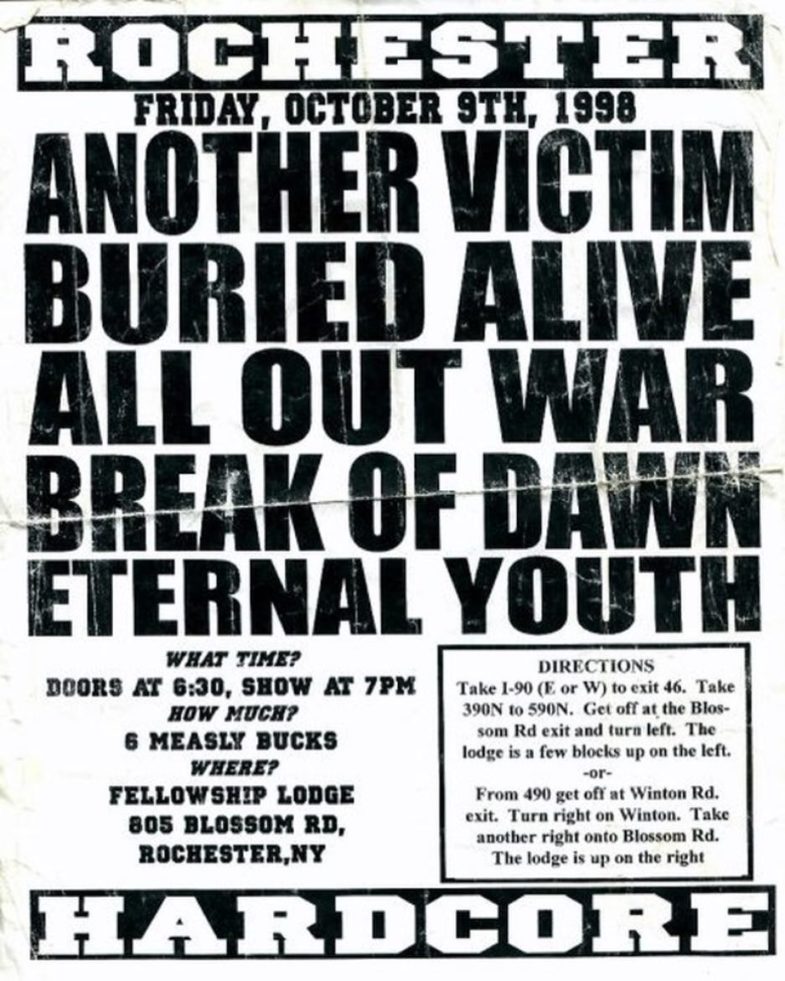 Another Victim-Buried Alive-All Out War-Break Of Dawn-Eternal Youth @ Rochester NY 10-9-98