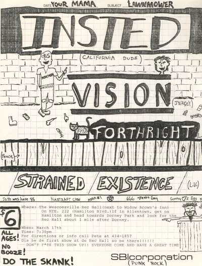 Insted-Vision-Forthright-Strained Existence @ Allentown PA 3-17-89