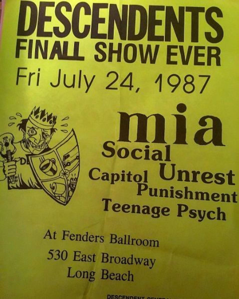 Descendents-MIA-Social Unrest-Capital Punishment-Teenage Psych @ Long Beach CA 7-24-87