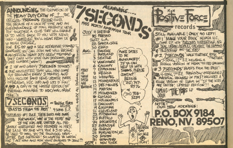 7 Seconds 1985 Tour
