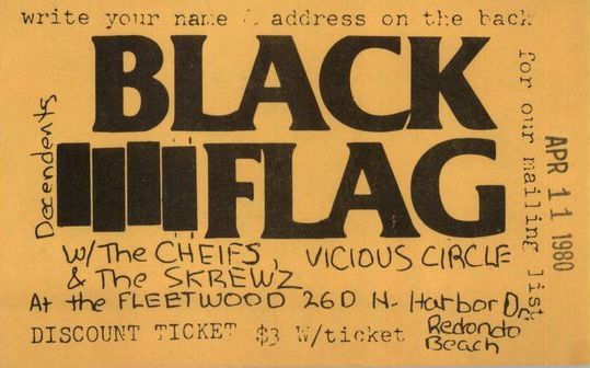 Black Flag-The Chiefs-Vicious Circle-The Screws @ Redondo Beach CA 4-11-80