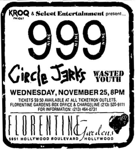 Circle Jerks-999-Wasted Youth @ Hollywood CA 11-25-81